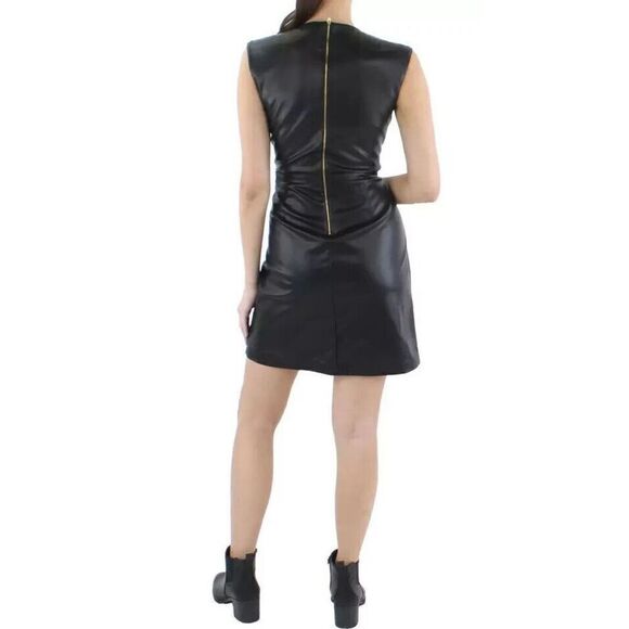 Calvin Klein Women Sz 10 Black PU Leather Sheath Dress w/Gold Waist Detail - Picture 13 of 13